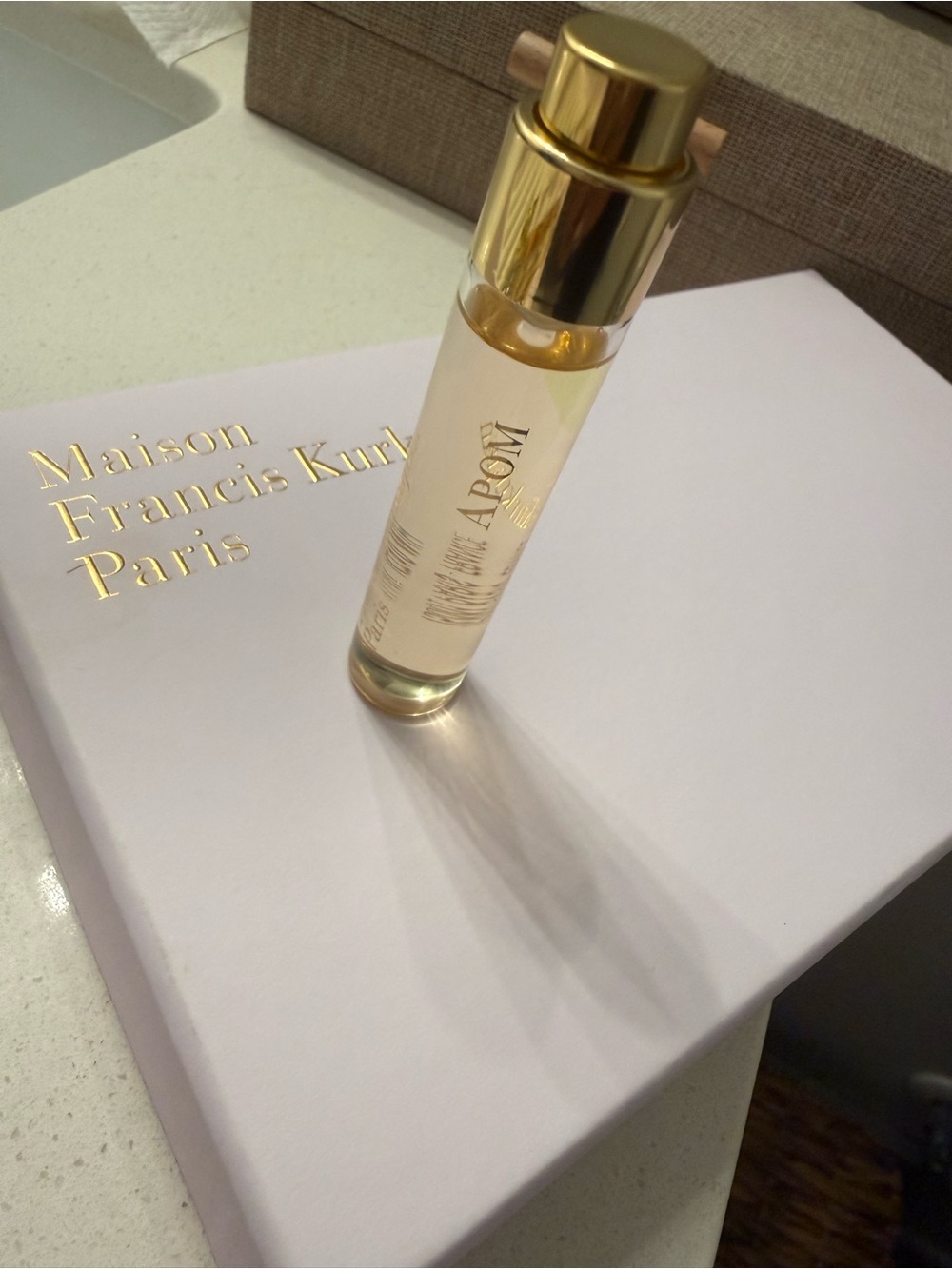 Fragrance bottle on box